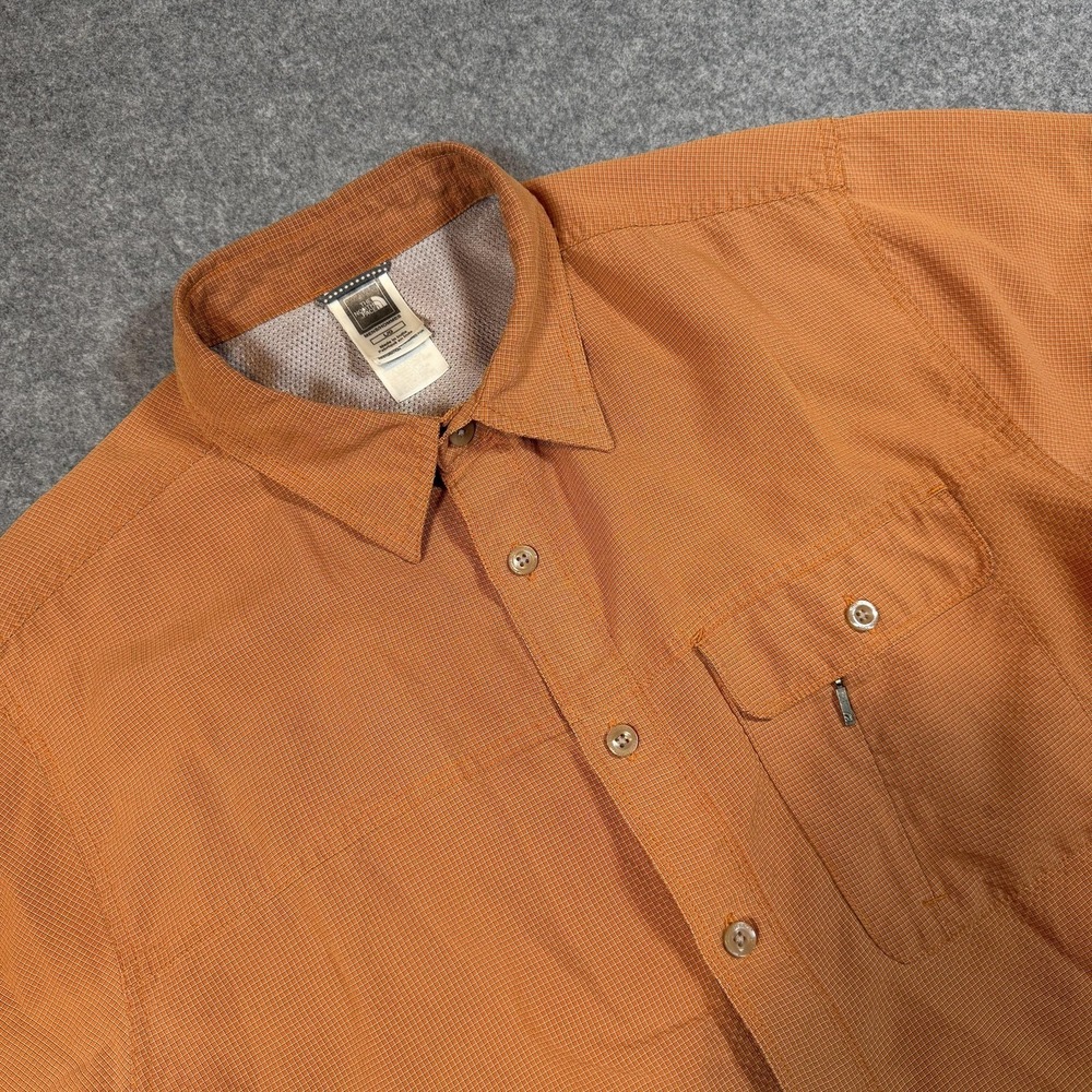 The North Face Shirt Mens Large Orange Check Short Sleeve Button Up Hiking Trail